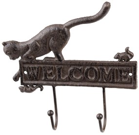 Nástenný liatinový vešiak s mačkou Welcome - 22*5*20 cm