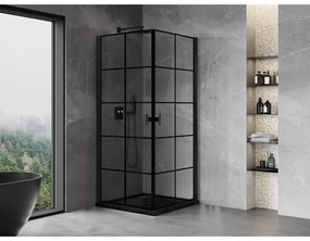 Mexen Mist-B Duo, 2-krídlový výklopný sprchový kút 70 x 70 cm, číre sklo-čierna mriežka, 8A2-070L-070P-70-77