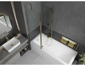 Mexen Flip, vaňová zástena 1-krídlová 120 x 150 cm, otočné krídlo, 6 mm číre sklo, zlatý profil, 894-120-101-50-00