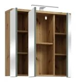 Nástenná kúpeľňová skrinka so zrkadlom VENOM zelená/dub artisan