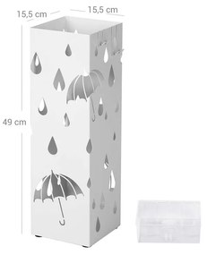 Kovový stojan na dáždniky UMBRELLA, 15,5x15,5x49cm, biela SongmicsHome