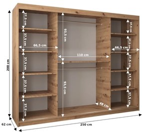 Šatníková skriňa 250 cm Spock (dub artisan). Akcia -20%. Vlastná spoľahlivá doprava až k Vám domov. 1126087