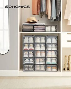 SongmicsHome Organizér na topánky MARI, 18boxov, čierna/priesvitná