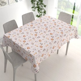 Biante Detský bavlnený obdĺžnikový obrus Sandra SA-658 Africké zvieratká na ružových obláčikoch na bielom 100x140 cm