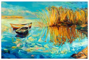 Obraz - Jazero s loďkami (90x60 cm)