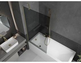 Mexen Next, 1-krídlová vaňová zástena 90 x 150 cm, 6mm šedé sklo, zlatá matná, 895-090-000-00-40-55