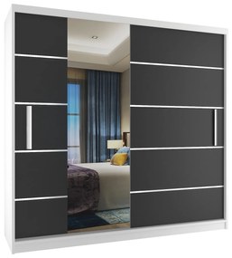 Šatníková skriňa 200 cm Belini biely mat / čierny mat s posuvnými dverami a zrkadlom  MBP SZP1/2/W/B/0/AL