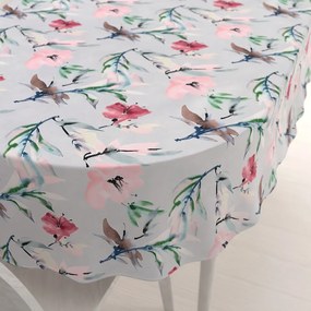 Biante Dekoračný oválny obrus PM-110 Akvarelové ružové kvety na svetlo sivom 140x220 cm