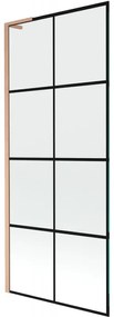 Mexen Next L, 1-krídlová vaňová zástena 80 x 150 cm, 6mm číre sklo-čierny vzor, medený profil, 895-080-000-03-77-65