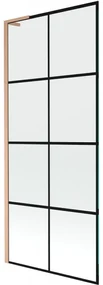Mexen Next L, 1-krídlová vaňová zástena 80 x 150 cm, 6mm číre sklo-čierny vzor, medený profil, 895-080-000-03-77-65