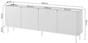 Štvordverová Komoda Desin 220 4D - čierny mat / Dub nagano