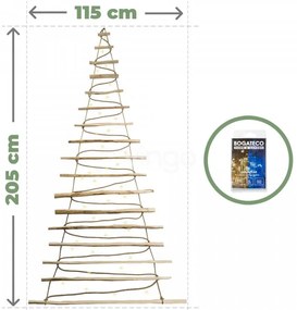 Veľký závesný drevený vianočný stromček s LED osvetlením - 205 cm
