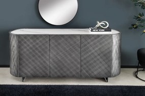 Komoda REFLECTION 150cm 3D efekt antracit s keramickou mramorovou doskou biela