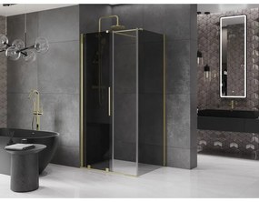Mexen Velar, sprchový kút s posuvnými dverami 110 x 80 cm, 8mm šedé sklo, zlatá matná, 871-110-080-41-55