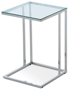 BONTEC Prístavný stolík 40x40x60 cm, sklenená doska, kovová chrómovaná ponož Farba: Strieborná