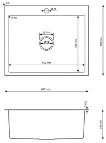 Erga HD, 1-komorový oceľový drez 600x500x215 mm, grafitová, ERG-MLS-HD6050B