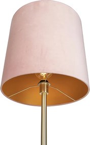 Romantická stojaca lampa mosadz s ružovým tienidlom 40 cm - Simplo