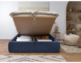 Tmavomodrá čalúnená dvojlôžková posteľ s úložným priestorom a roštom 160x200 cm Garancia – Bobochic Paris