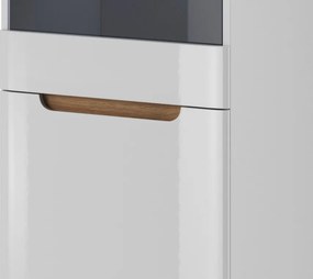 Vysoká vitrína Nordi, dub riviéra/biela lesk