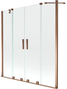 Mexen Velar Duo, 2-krídlová posuvná vaňová zástena 140 x 150 cm, 8mm číre sklo, ružové zlato profil, 896-140-000-02-60