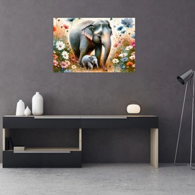 Obraz - Slonia mama, akvarel (90x60 cm)