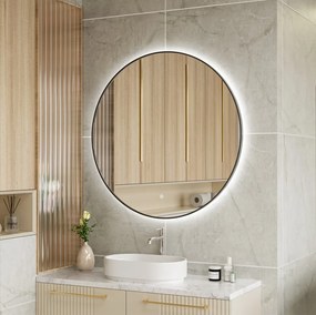 Erga Emma, okrúhle LED zrkadlo 90cm, čierny kovový rám, 2070 lm, 6500K, zadné osvetlenie, ERG-V01-201-9090-BK