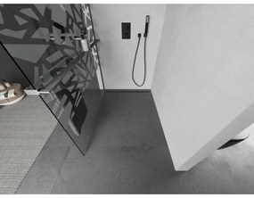 Mexen Kioto+, sprchová zástena Walk-In s poličkou a vešiakom 110 x 200 cm, 8mm číre sklo biely vzor, grafitový profil, 800-110-121-95-85