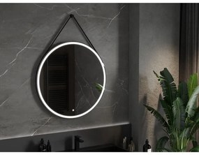 Mexen Reni, LED kúpeľňové zrkadlo s podsvietením 90x90 cm, 6000K, čierny rám, ochrana proti zahmlievaniu, 9812-090-090-611-70