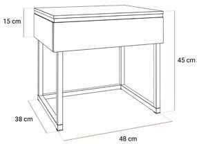NOČNÝ STOLÍK NESSIE BIELY LESK + STRIEBORNÝ PODSTAVEC