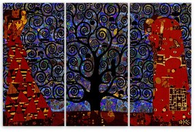 Obraz na plátně třídílný, Abstrakce modrého stromu života - 90x60 cm