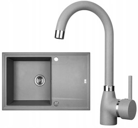 Laveo Megalo, 1-komorový granitový drez 780x500x185 mm + drezová batéria BKZ_968, šedá, LAV-SBEA511T