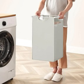 Kôš na bielizeň s 2 priehradkami, kovový rám, biela a sivá farba