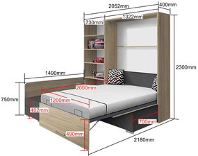 Nabytekmorava Sklápacia posteľ s pohovkou VS 21075 - 200x120 cm farba pohovky: Hnedá, Typ farebného prevedenia: Agát / dvere agát