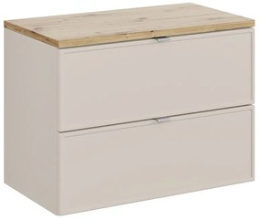 Závěsná skříňka pod umyvadlo Dalia Cashmere s deskou 80 cm kašmírová/dub evoke