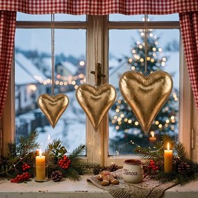 Zlatá antik kovová závesná dekorácia srdca Heart Antique S - 15*3*12 cm