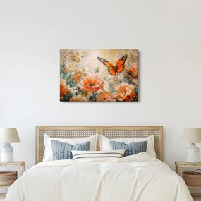 Obraz - Motýľ a kvety, olejomaľba (90x60 cm)