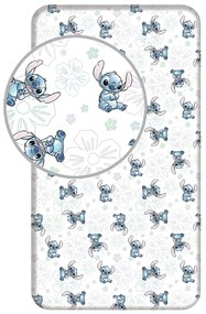 Biela napínacia bavlnená detská plachta na jednolôžko 90x200 cm Lilo and Stitch "Ohana White" – Jerry Fabrics
