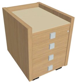Mobilný kontajner Verno 47 x 60 cm so sklom, 4 zásuvky, dub svetlý / vanilka