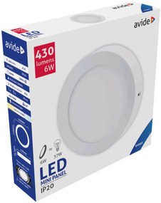 AVIDE Prisadený stropný LED panel, 6W, studená biela, 12cm, okrúhly, biely