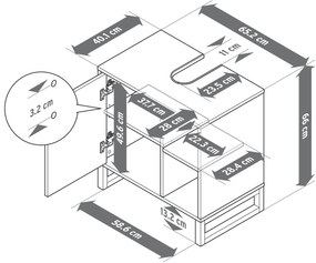 Umývadlová skrinka s dvierkami a poličkou naboku