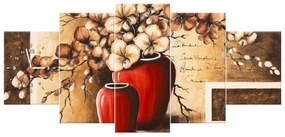 Gario Obraz s hodinami Orchidei v červenej váze - 5 dielny Rozmery: 150 x 70 cm