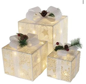 LED darčeky s ozdobou, 3 veľkosti, vnútorné, teplá biela