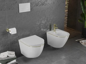 Mexen Lena, závesný bidet 480x370x325 mm, biela - zlatý okraj, 35224805