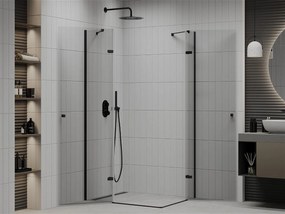 Mexen Roma Duo, sprchovací kút 90 (dvere) x 80 (dvere) cm, 6mm číre sklo, čierny profil, 854-090-080-70-00-02