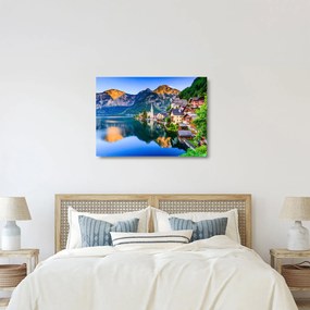 Sklenený obraz - Alpská dedina (70x50 cm)