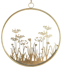 Kovová nástenná dekorácia FLOWERS RING Ø 41 cm zlatá