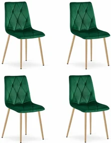 Set štyroch jedálenských stoličiek LIBRA zamatové tmavozelené / drevené nohy (4 ks)