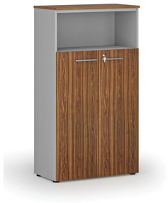 Kombinovaná kancelárska skriňa PRIMO GRAY, dvere na 3 poschodia, 1434 x 800 x 420 mm, sivá/orech