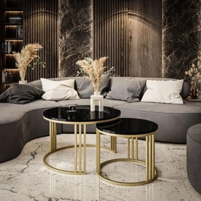 OKRÚHLY KONFERENČNÝ STOLÍK 2v1 LEONARDO 2 ČIERNY LESK / ZLATÝ