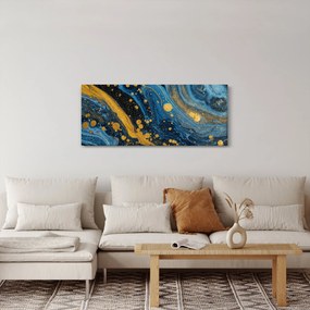 Obraz - Modrá abstrakcia so zlatom (120x50 cm)